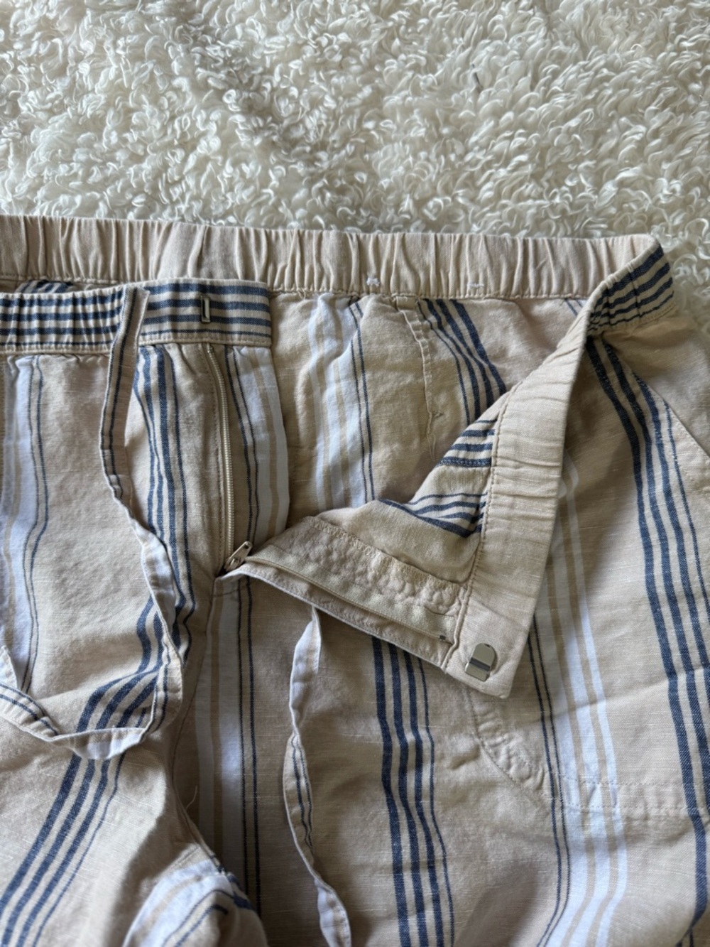 Liz Claiborne Striped Linen Wide-Leg Pants Trouser Cream Gray White Sz Large - Picture 8 of 10